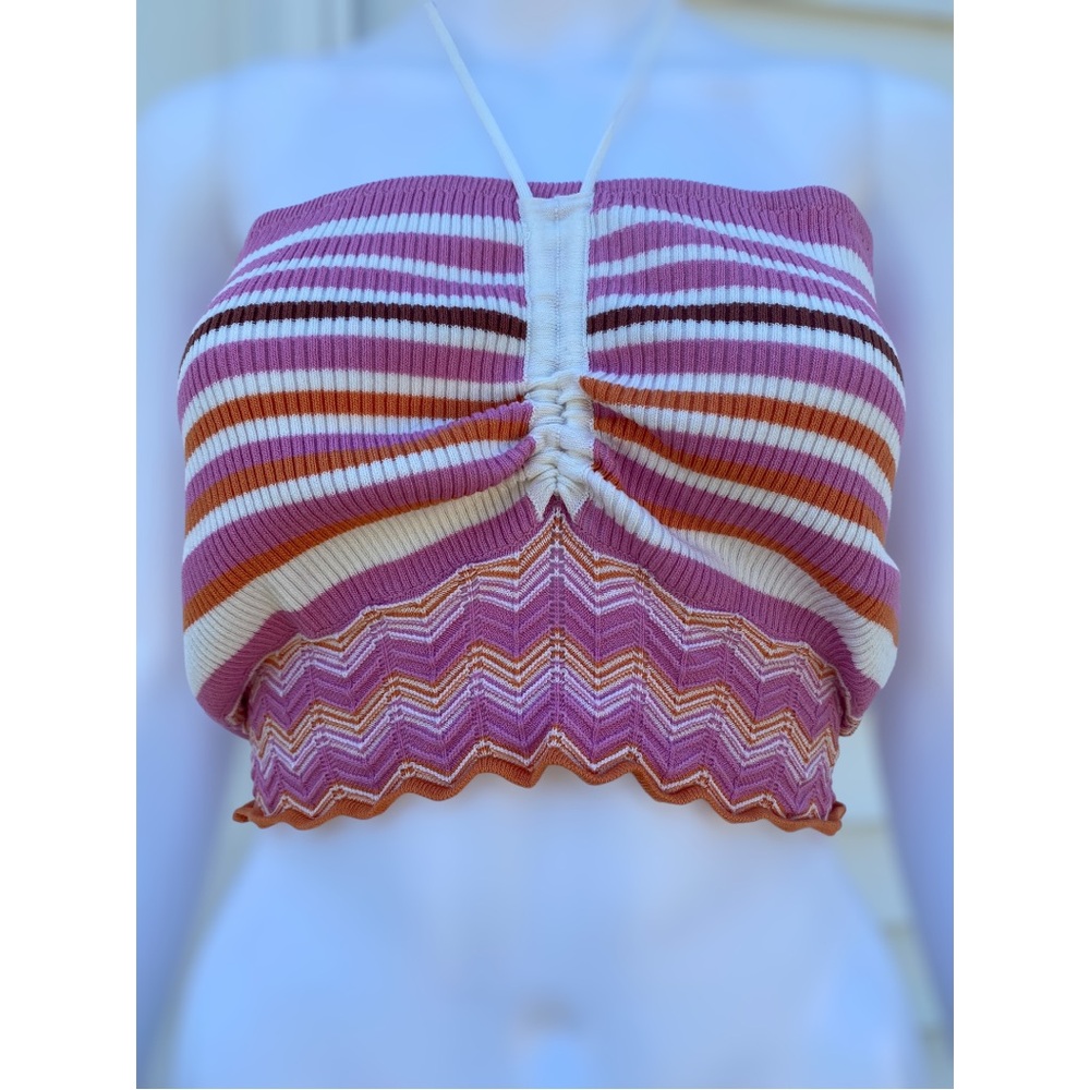SHEIN (L) pink, white, orange backless crop top